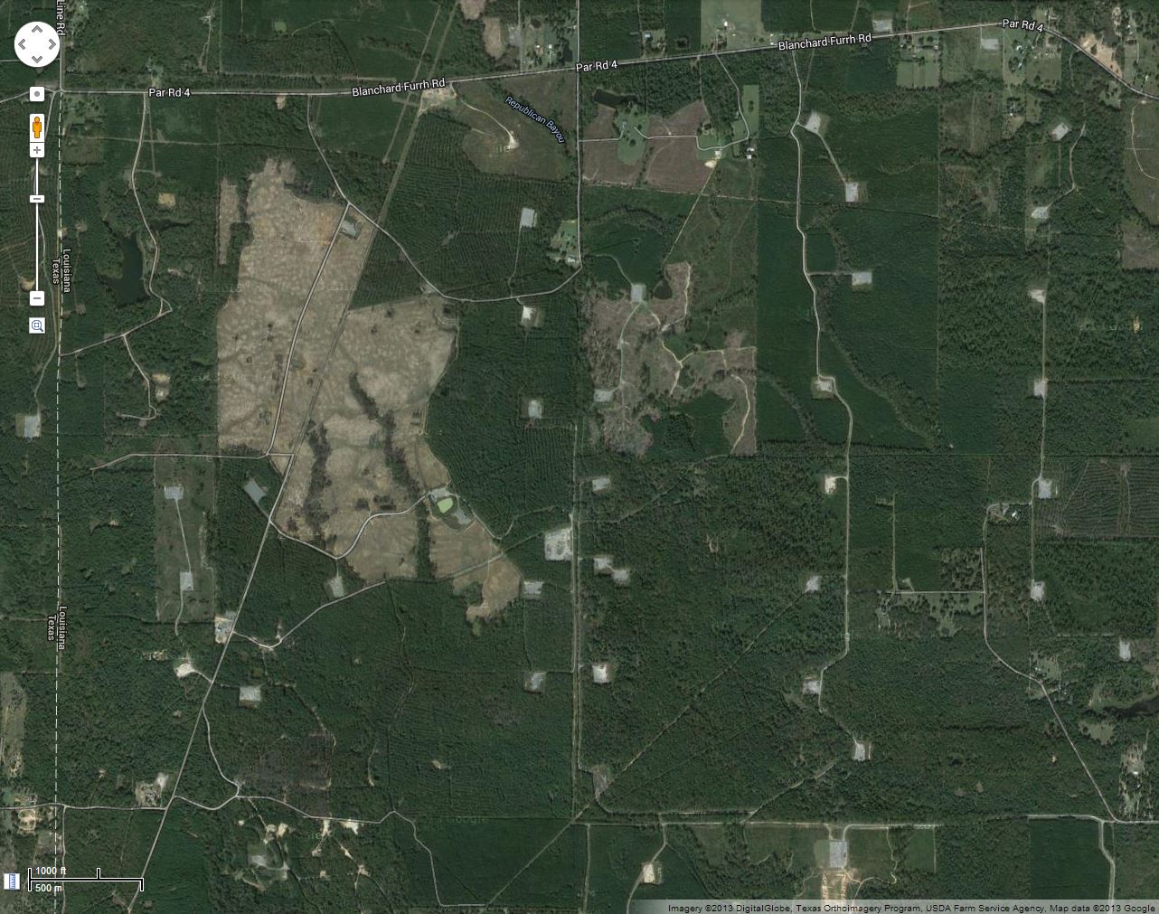 Figure 2 Vrty v sz. Louisianě. Mapa Google.